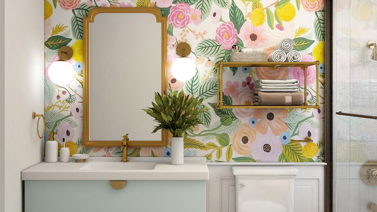 Thiết kế phòng tắm với giấy dán tường hút mắt. Nguồn: duluxdecoratorcentre.co.uk