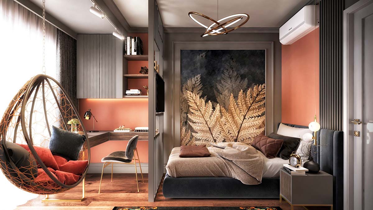 Thiết kế phòng ngủ màu cam đất ấm cúng.

Nguồn: Interior Design Ideas