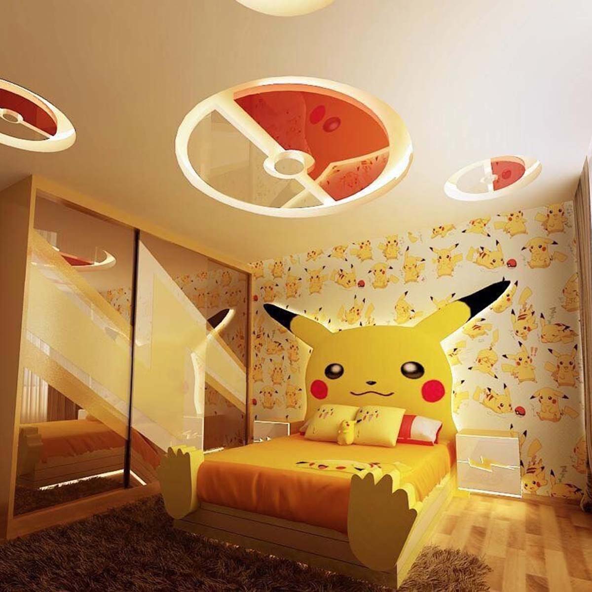Phòng ngủ cho trẻ với chủ đề Pikachu. Nguồn: Pinterest