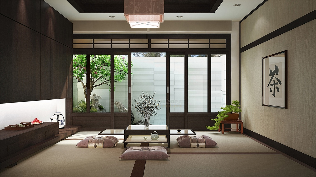 Kiến trúc Nhật với khung cửa sổ lớn hướng vườn.

Nguồn: Houszed