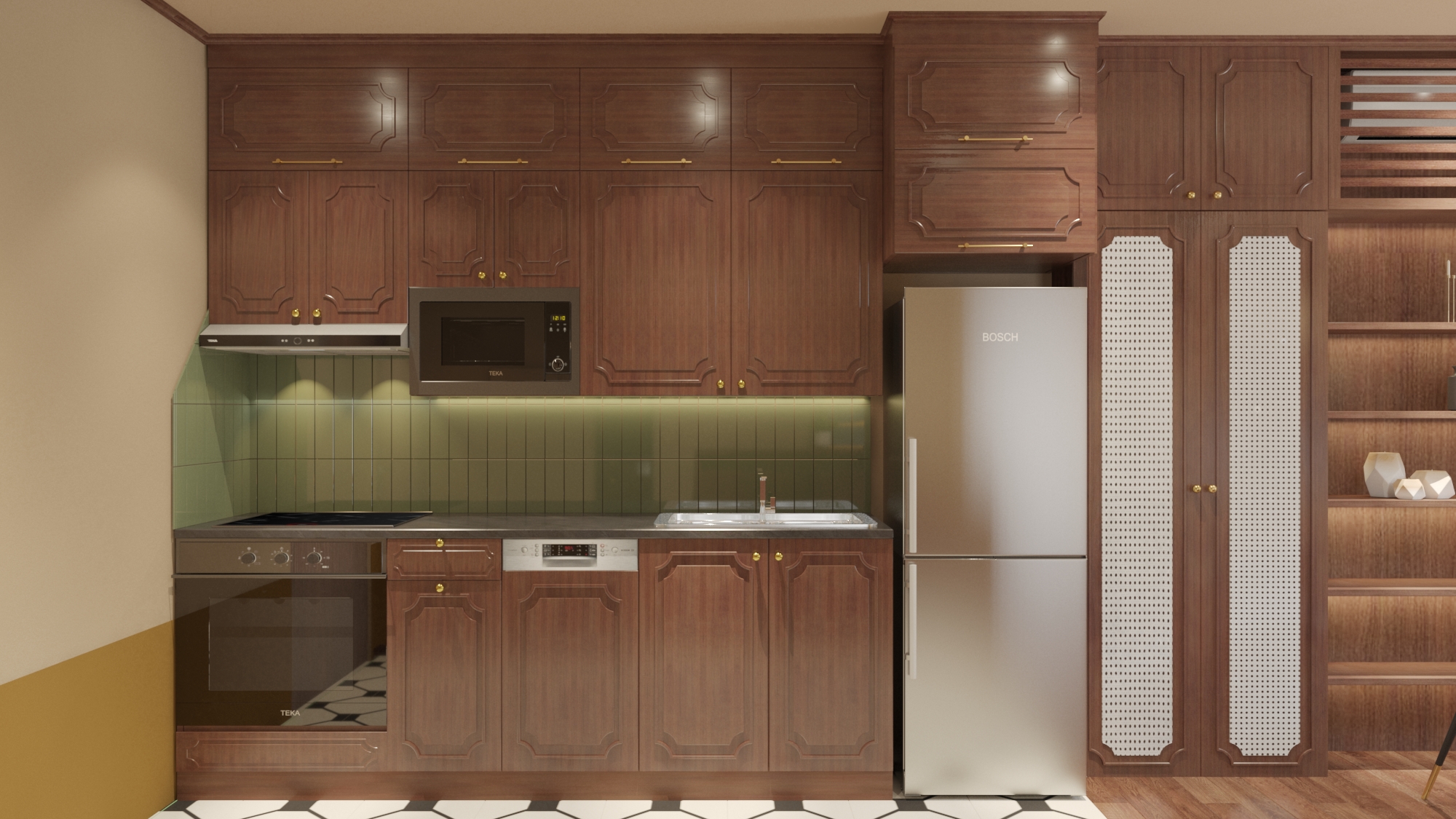 Thiết kế tủ bếp theo phong cách Hội An. Nguồn: dghome