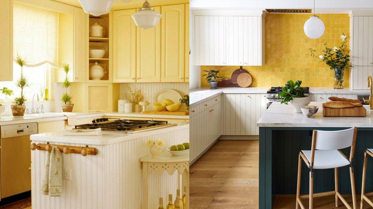 Bếp tông màu vàng kiểu cổ điển (trái) và hiện đại (phải). Nguồn: Diamondvogel