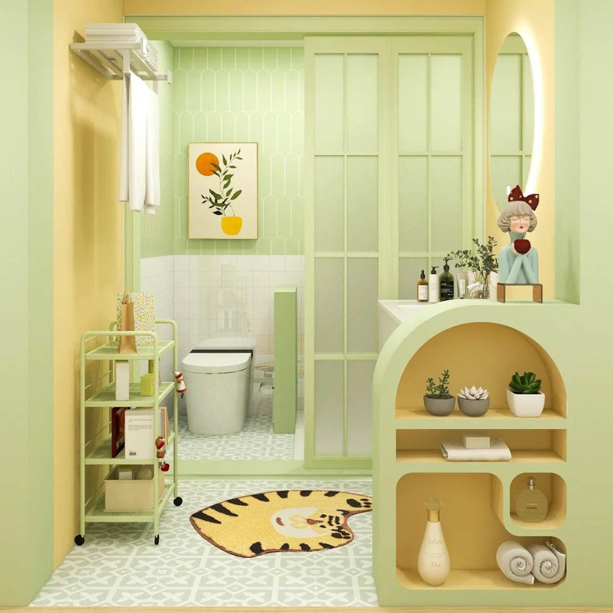 Một “chiếc” nhà tắm xanh bơ ngọt ngào. Nguồn: Pinterest