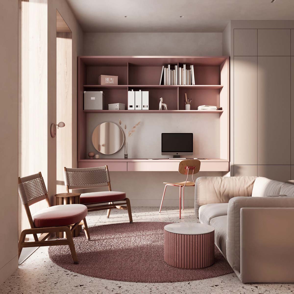 Căn phòng với những sắc độ hồng-tím. Nguồn: home-designing.com