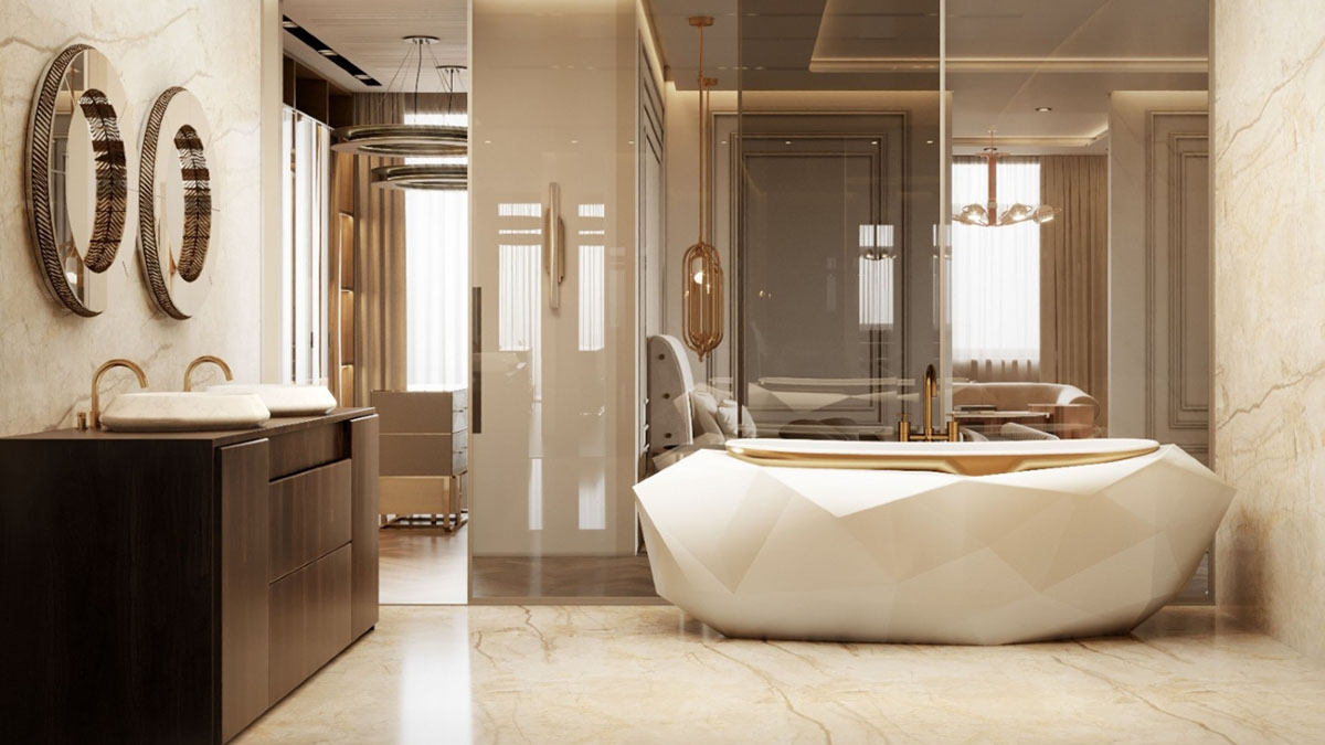 Thiết kế phòng tắm với đá ốp tường dễ lau chùi. Nguồn: Boca do lobo