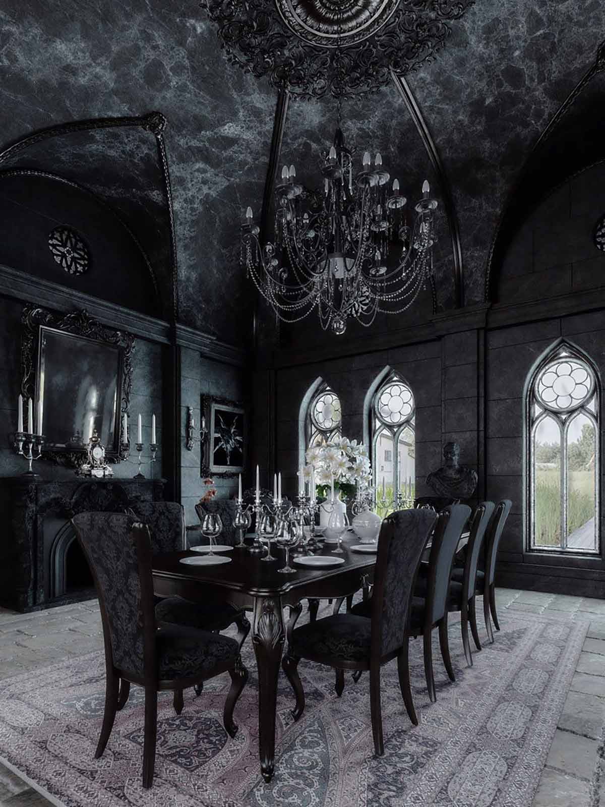 Phòng ăn sang trọng và ấm cúng với phong cách Gothic. Nguồn: oldhouseonline