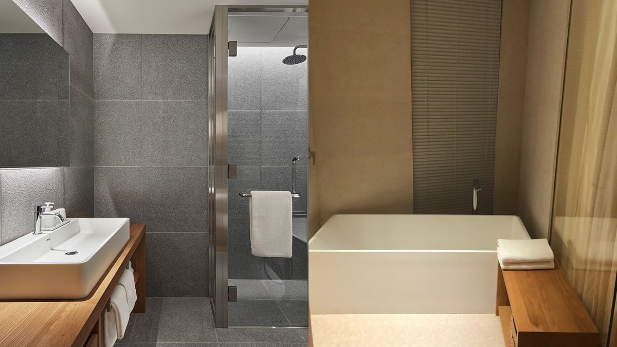 Thiết kế nhà tắm minimalism với bồn tắm Nhật