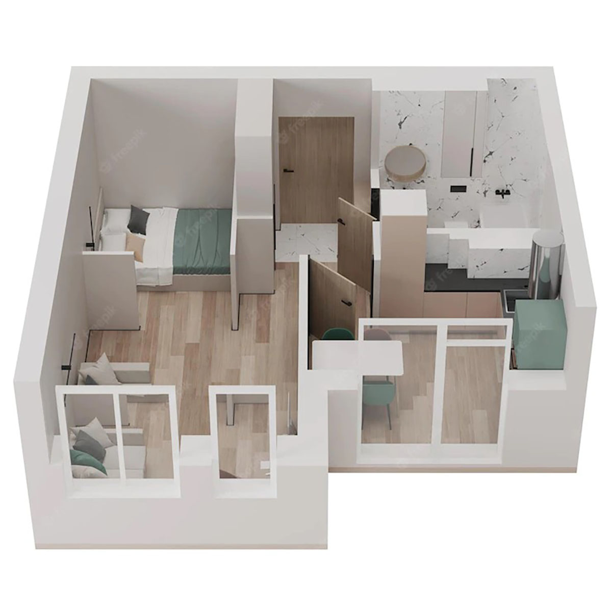 Bố trí mặt bằng căn hộ hợp lý để thiết kế nội thất được dễ dàng. Nguồn ảnh: Freepik
