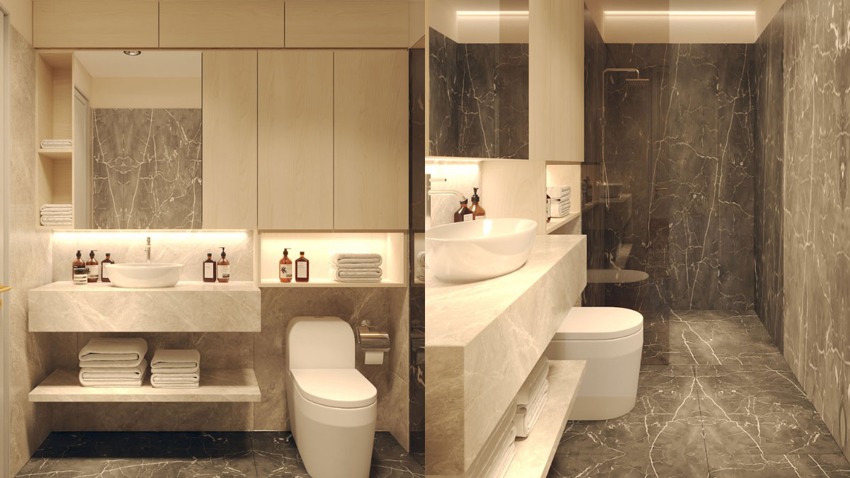 Phòng tắm gạch màu đen sang trọng phong cách Dubai.