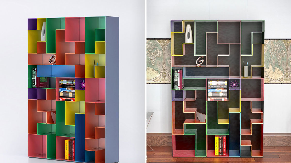 Tủ sách thiết kế lấy cảm hứng từ Tetris. Nguồn: yankodesign