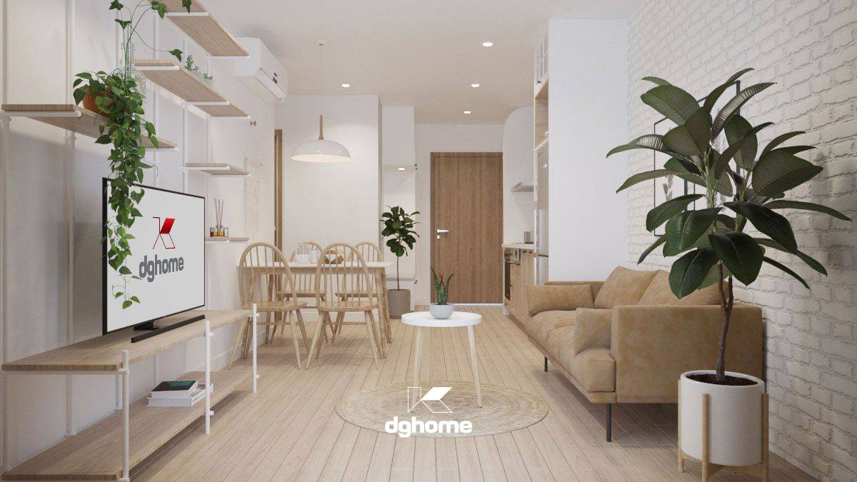 Thiết kế phòng khách với cây xanh decor. Nguồn: dghome3d.com