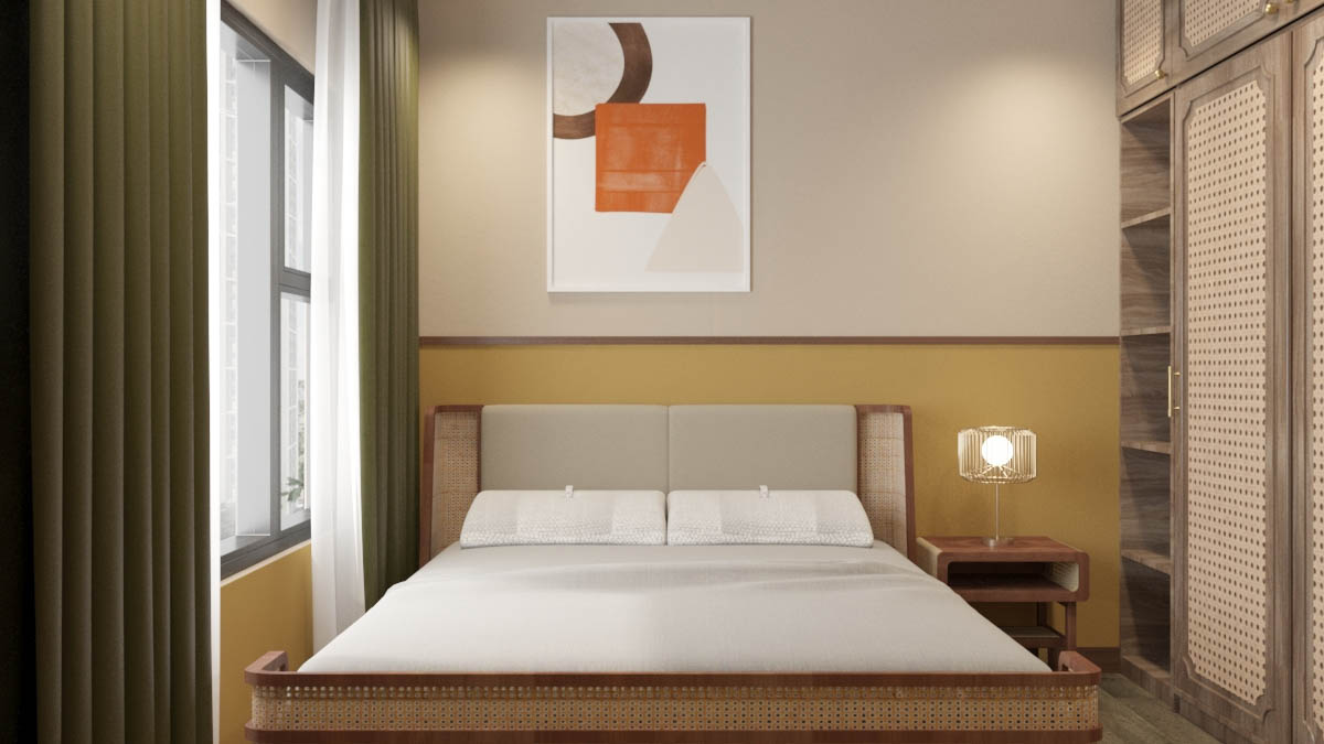 Phòng ngủ thứ 2 với bức tranh tạo điểm nhấn cho phong cách Indochine
